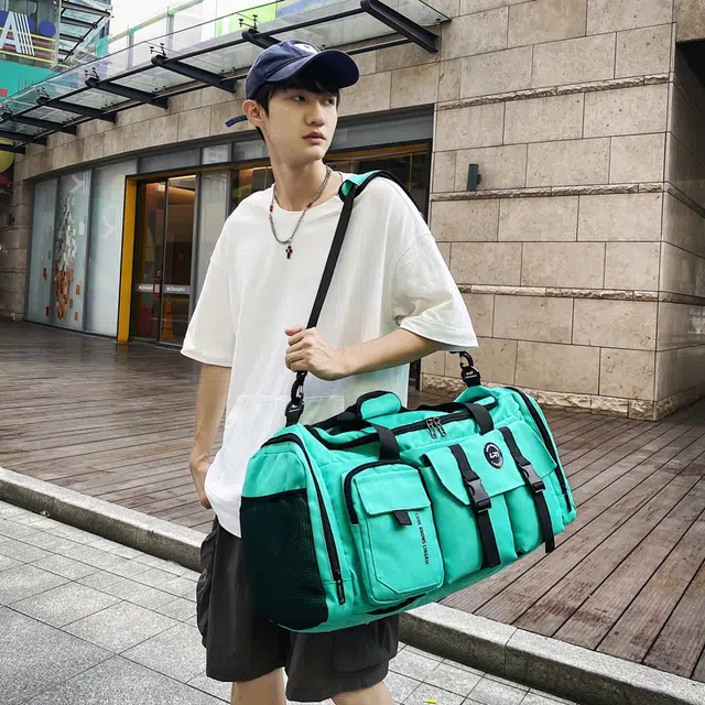 醇龙大容量工装多口袋 百搭 多功能 尼龙布 旅行包 男女同款情侣款 黑/青绿/灰