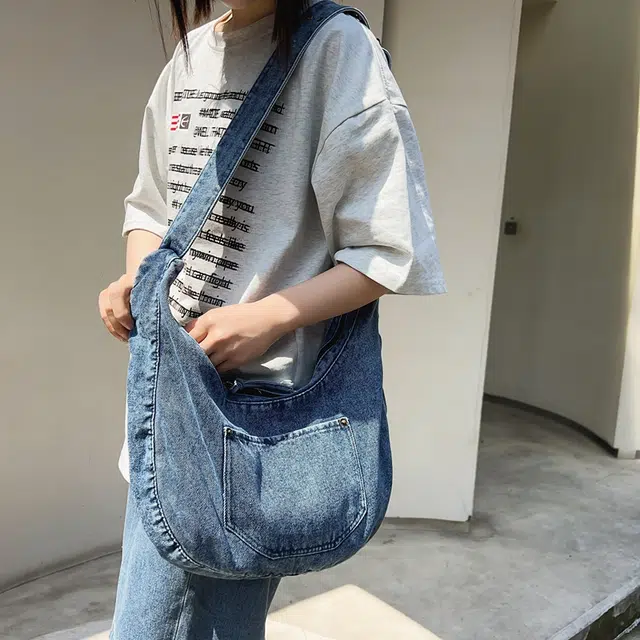 醇龙 小众设计韩版口袋 牛仔布 单肩包 常规 女款 黑/深蓝/浅蓝