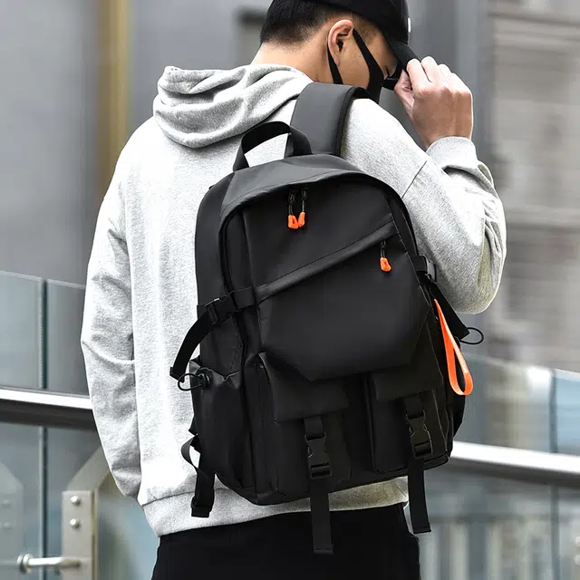 茵初 时尚潮流简约纯色旅行 牛津纺 双肩包 男女同款情侣款 黑色/灰色
