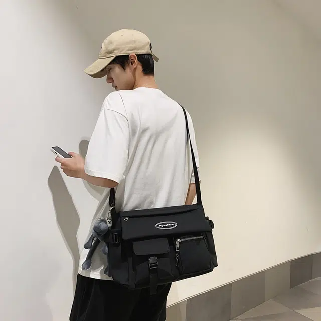 醇龙 学生补课书包手提挎包单肩包斜挎包 尼龙 男女通用 黑色/浅灰色