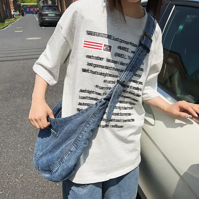 醇龙 小众设计韩版口袋 牛仔布 单肩包 常规 女款 黑/深蓝/浅蓝