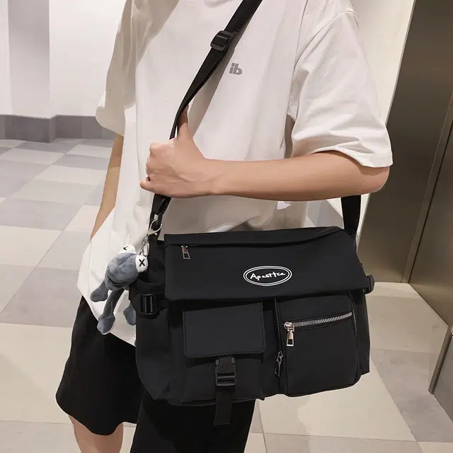 醇龙 学生补课书包手提挎包单肩包斜挎包 尼龙 男女通用 黑色/浅灰色