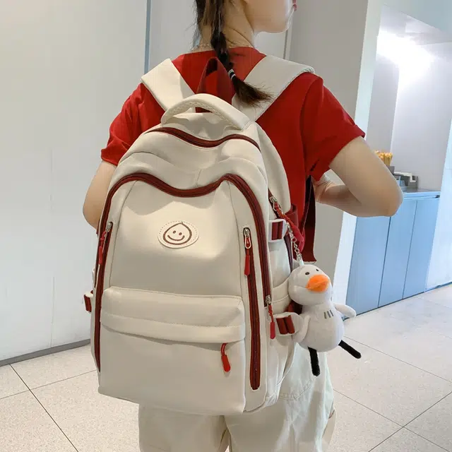醇龙 美式复古 休闲大容量 百搭简约 尼龙 双肩包 常规 男女同款情侣款 黑色/白蓝色/白红色/印花熊