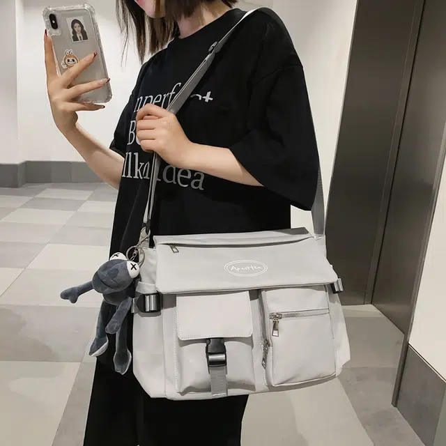 醇龙 学生补课书包手提挎包单肩包斜挎包 尼龙 男女通用 黑色/浅灰色