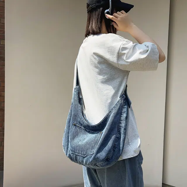 醇龙 小众设计韩版口袋 牛仔布 单肩包 常规 女款 黑/深蓝/浅蓝