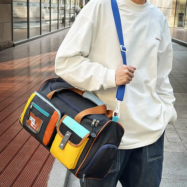 醇龙 运动健身包撞色短途收纳手提轻便出差行李包 尼龙 旅行包 男女同款情侣款 多色