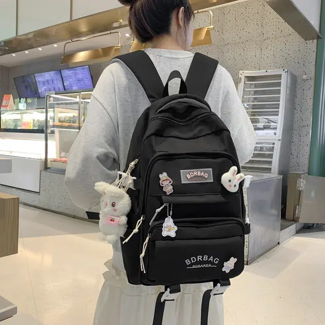 醇龙 书包女生小学生初中生高中生背包大学生补课包轻便双肩包 尼龙 组合装 男女同款情侣款 多色