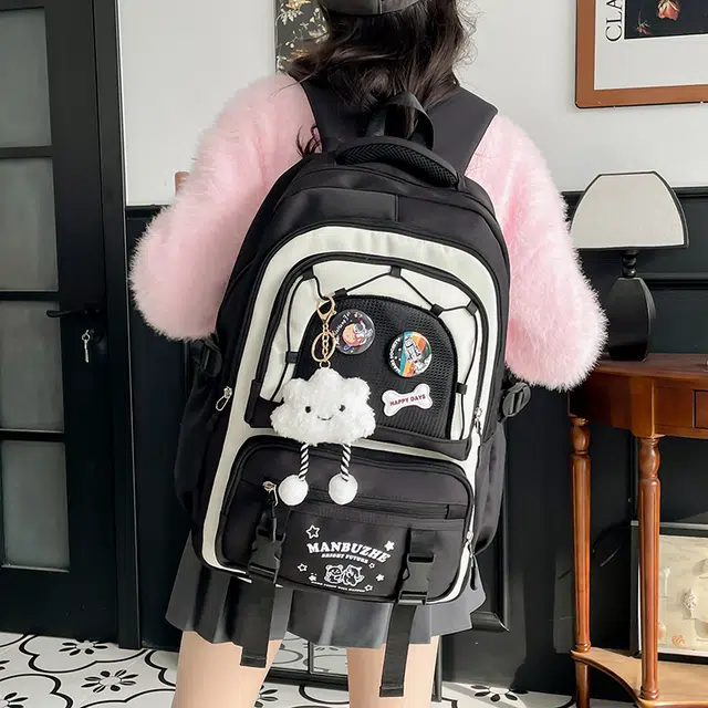 醇龙 可爱高中生初中生学生女大学生休闲旅游轻便电脑背包 帆布 双肩包 常规 女款 多色