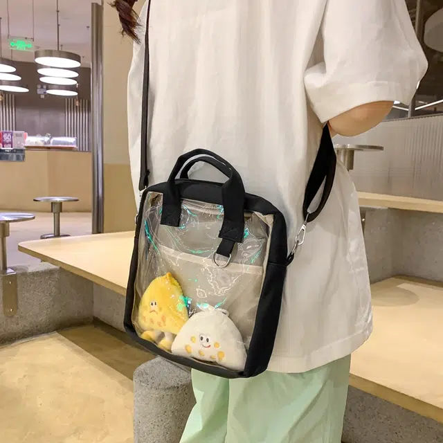醇龙  尼龙女生多色透明斜挎单肩包外出简约休闲背包