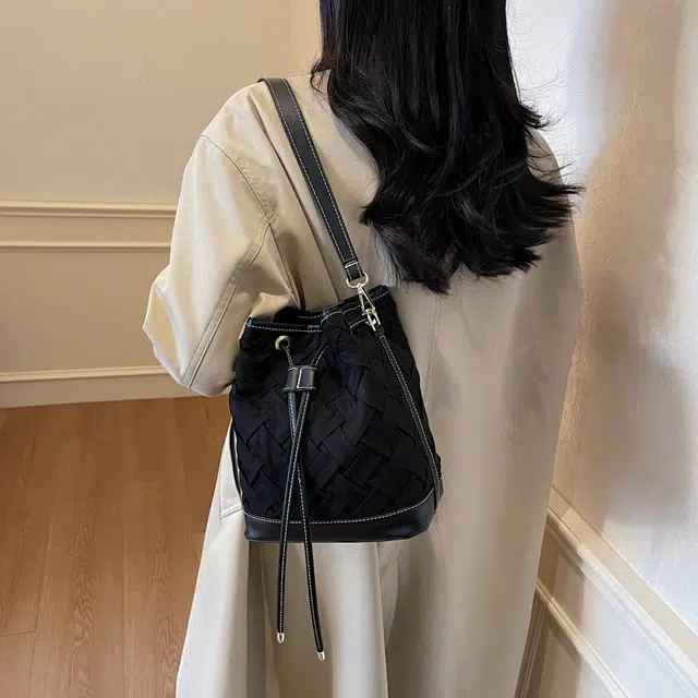 醇龙 复古通勤水桶包时尚编织手提包百搭斜挎 尼龙 单肩包 常规 女款 多色