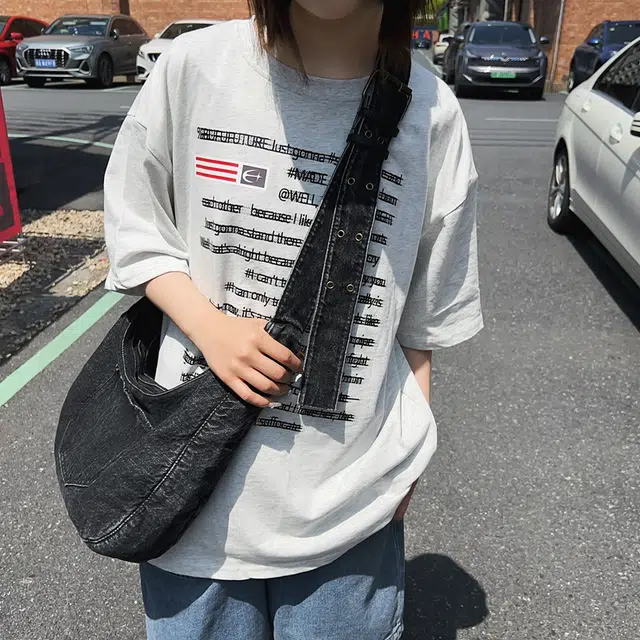 醇龙 小众设计韩版口袋 牛仔布 单肩包 常规 女款 黑/深蓝/浅蓝