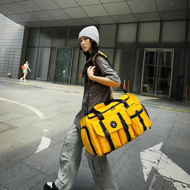醇龙 中性风休闲简约多功能旅游时尚百搭 尼龙 旅行包 男女同款情侣款 黑/粉/卡其/青绿/黄/军绿