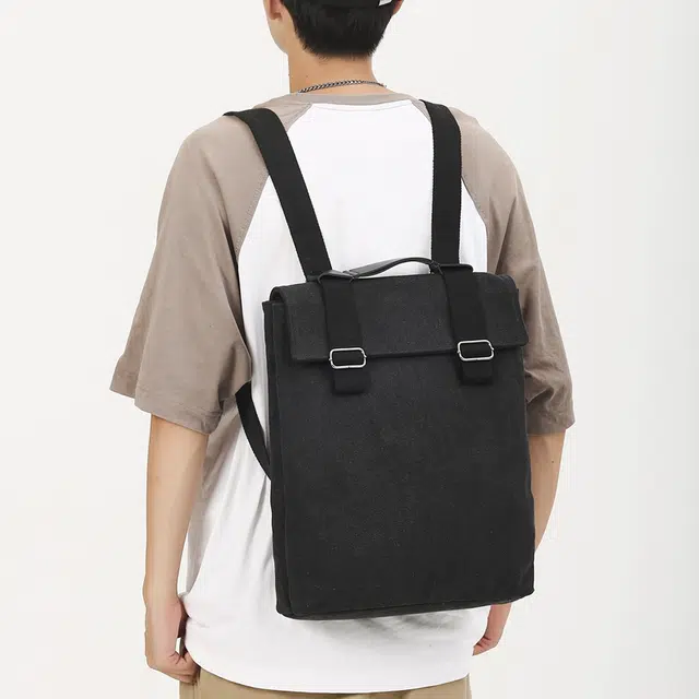 茵初 复古多功能文艺通勤电脑背包时尚 帆布 双肩包 常规 男女同款情侣款 黑色/卡其色