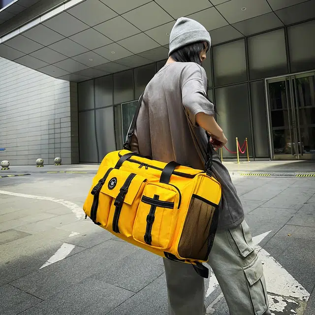 醇龙 中性风休闲简约多功能旅游时尚百搭 尼龙 旅行包 男女同款情侣款 黑/粉/卡其/青绿/黄/军绿