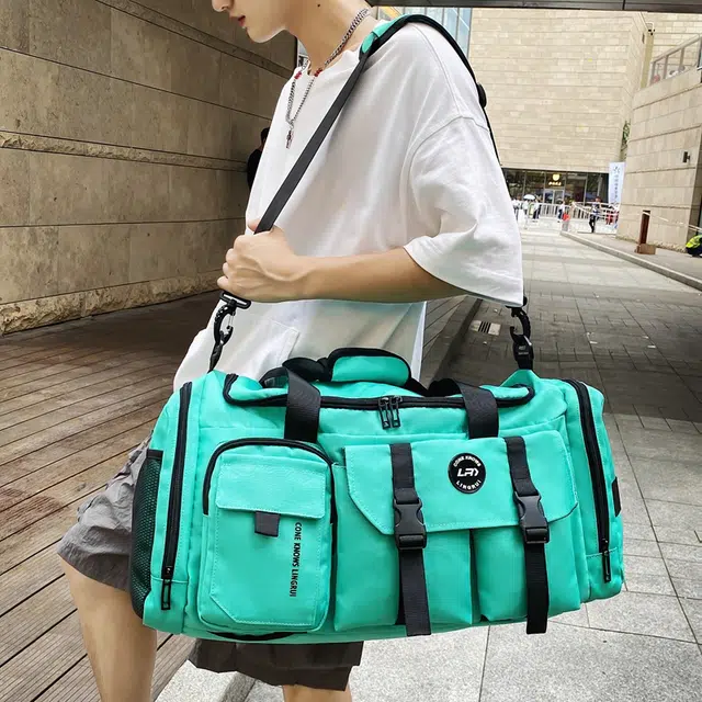 醇龙大容量工装多口袋 百搭 多功能 尼龙布 旅行包 男女同款情侣款 黑/青绿/灰