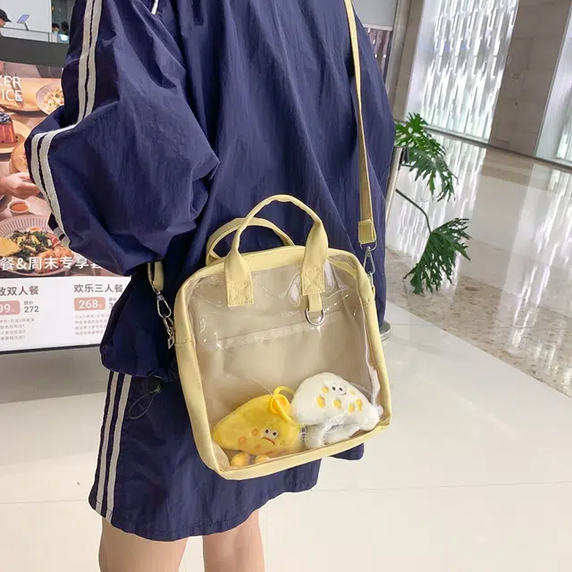 醇龙  尼龙女生多色透明斜挎单肩包外出简约休闲背包