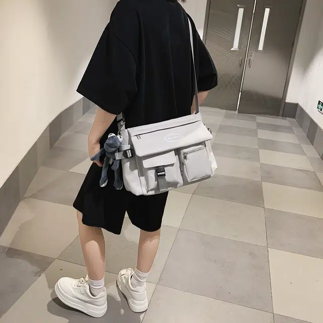 醇龙 学生补课书包手提挎包单肩包斜挎包 尼龙 男女通用 黑色/浅灰色