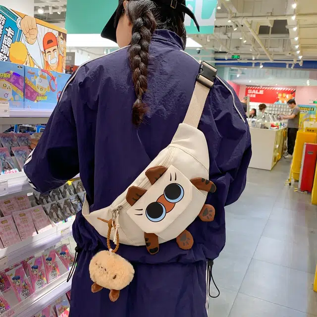 醇龙 卡通韩版可爱猫咪学生 胸包单肩包斜挎包 尼龙 女生 多色