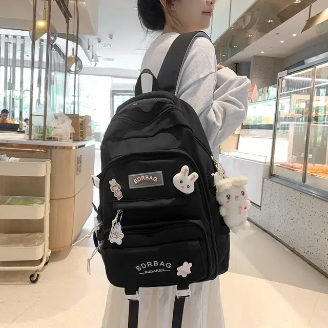 醇龙 书包女生小学生初中生高中生背包大学生补课包轻便双肩包 尼龙 组合装 男女同款情侣款 多色