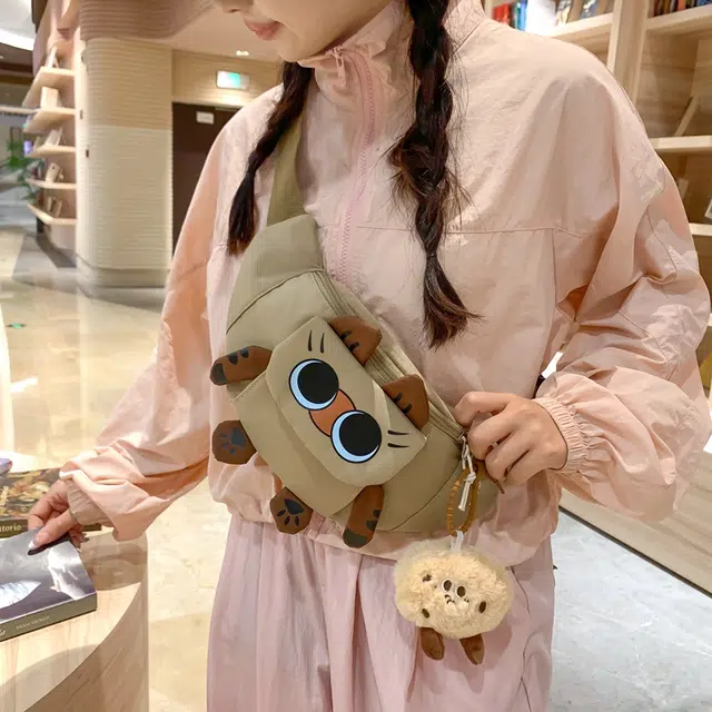 醇龙 卡通韩版可爱猫咪学生 胸包单肩包斜挎包 尼龙 女生 多色