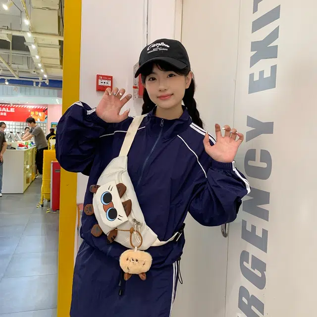 醇龙 卡通韩版可爱猫咪学生 胸包单肩包斜挎包 尼龙 女生 多色
