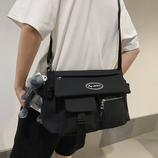 醇龙 学生补课书包手提挎包单肩包斜挎包 尼龙 男女通用 黑色/浅灰色