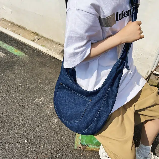 醇龙 小众设计韩版口袋 牛仔布 单肩包 常规 女款 黑/深蓝/浅蓝