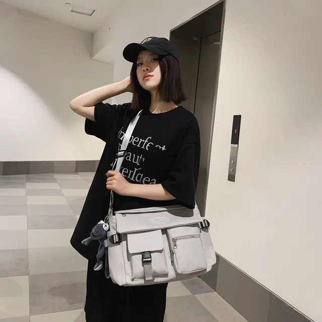 醇龙 学生补课书包手提挎包单肩包斜挎包 尼龙 男女通用 黑色/浅灰色