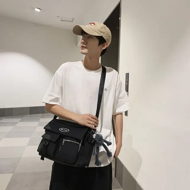 醇龙 学生补课书包手提挎包单肩包斜挎包 尼龙 男女通用 黑色/浅灰色
