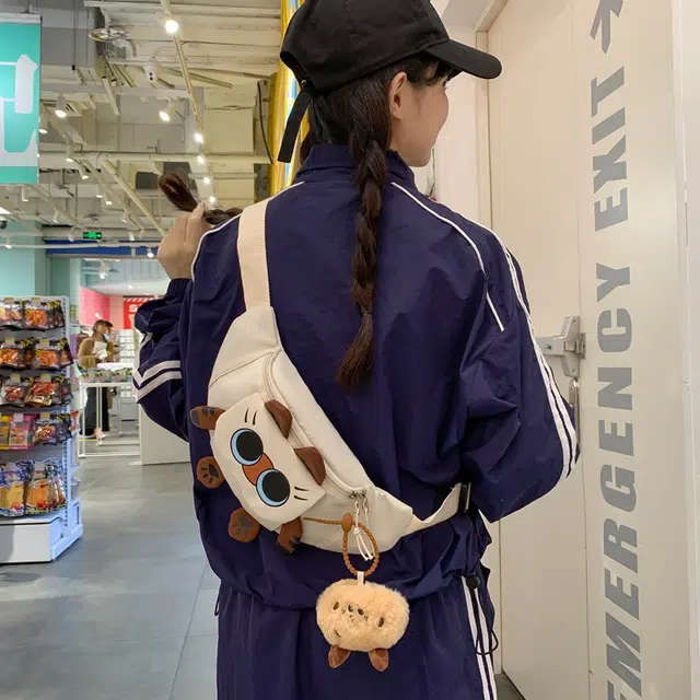 醇龙 卡通韩版可爱猫咪学生 胸包单肩包斜挎包 尼龙 女生 多色