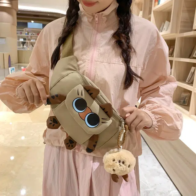 醇龙 卡通韩版可爱猫咪学生 胸包单肩包斜挎包 尼龙 女生 多色