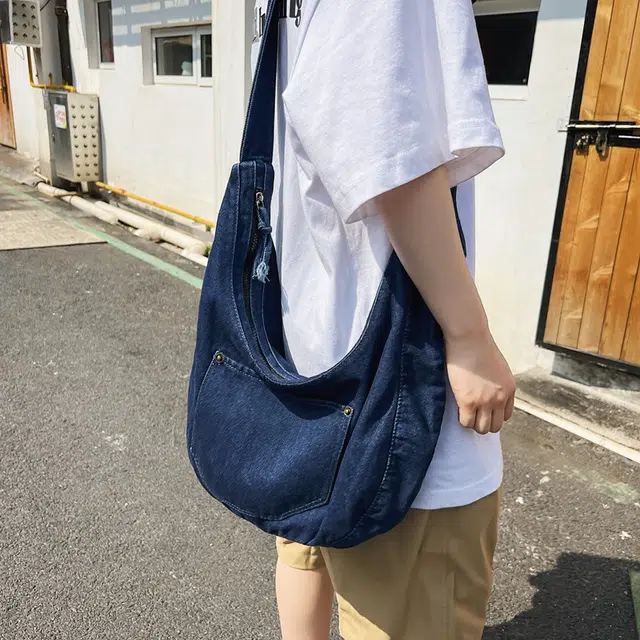 醇龙 小众设计韩版口袋 牛仔布 单肩包 常规 女款 黑/深蓝/浅蓝