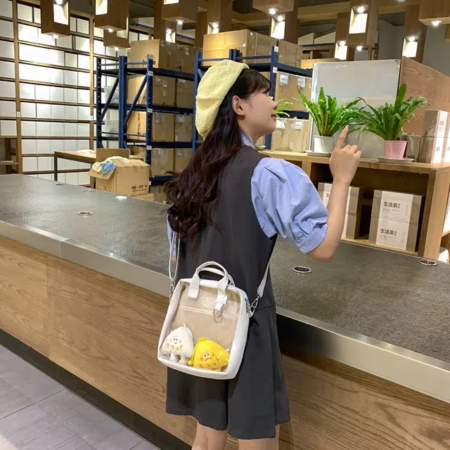 醇龙  尼龙女生多色透明斜挎单肩包外出简约休闲背包