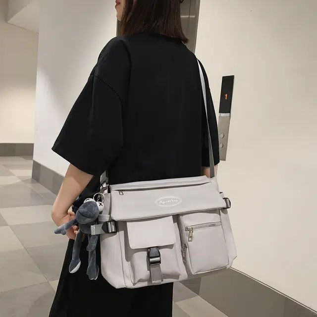 醇龙 学生补课书包手提挎包单肩包斜挎包 尼龙 男女通用 黑色/浅灰色