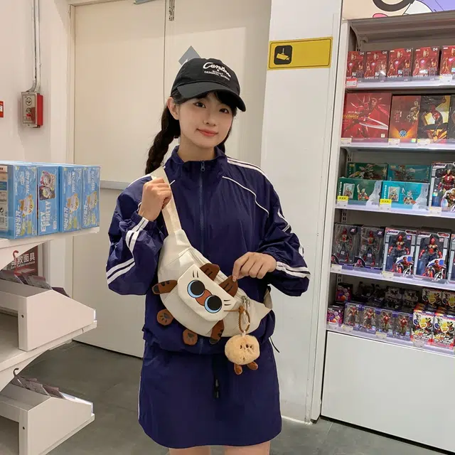 醇龙 卡通韩版可爱猫咪学生 胸包单肩包斜挎包 尼龙 女生 多色