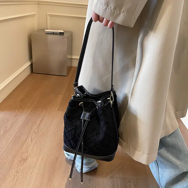 醇龙 复古通勤水桶包时尚编织手提包百搭斜挎 尼龙 单肩包 常规 女款 多色