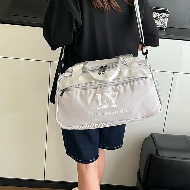 醇龙 时尚字母设计简约 牛津布 旅行包 男女同款情侣款 浅灰色/黑色