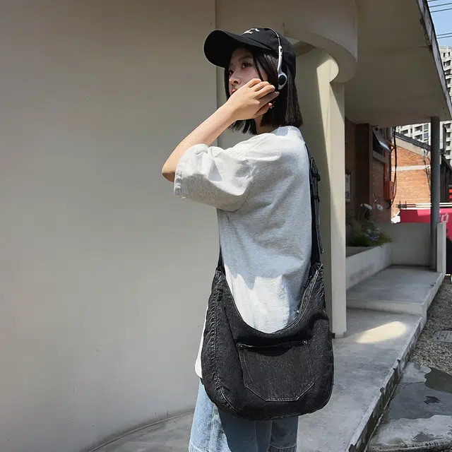 醇龙 小众设计韩版口袋 牛仔布 单肩包 常规 女款 黑/深蓝/浅蓝