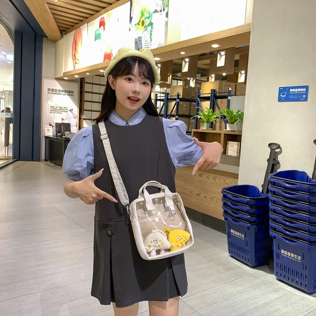 醇龙  尼龙女生多色透明斜挎单肩包外出简约休闲背包
