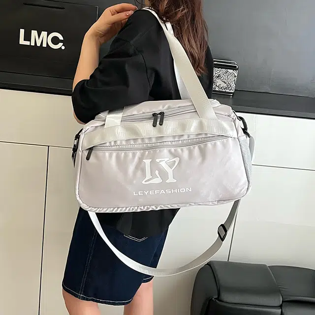 醇龙 时尚字母设计简约 牛津布 旅行包 男女同款情侣款 浅灰色/黑色