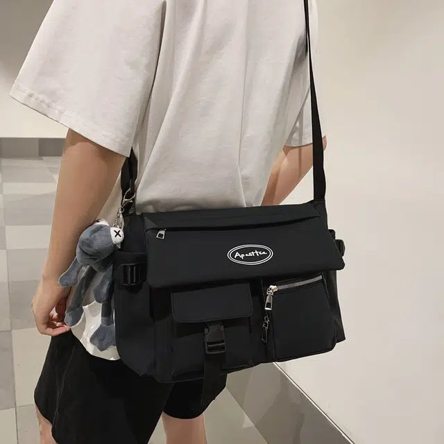 醇龙 学生补课书包手提挎包单肩包斜挎包 尼龙 男女通用 黑色/浅灰色