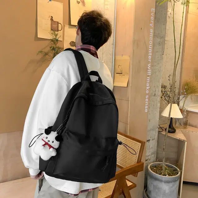 醇龙 大容量纯色休闲 尼龙 双肩包 常规 男女同款情侣款 黑色/白色/红色/蓝色