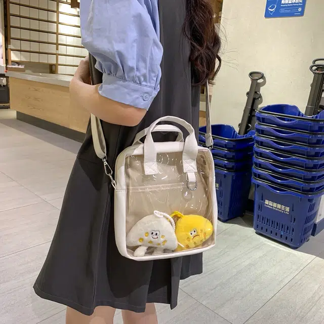 醇龙  尼龙女生多色透明斜挎单肩包外出简约休闲背包