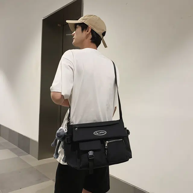 醇龙 学生补课书包手提挎包单肩包斜挎包 尼龙 男女通用 黑色/浅灰色