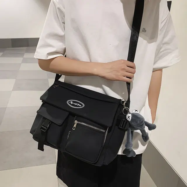 醇龙 学生补课书包手提挎包单肩包斜挎包 尼龙 男女通用 黑色/浅灰色