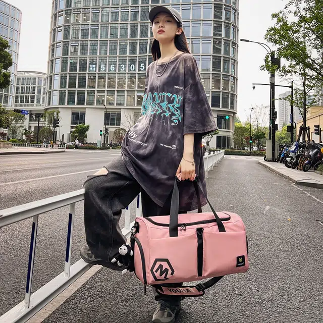 醇龙 多口袋 大容量 干湿分离 尼龙布 单肩斜挎旅行包 常规 男女同款情侣款 黑/卡其/粉/黄/红/青绿/蓝/军绿