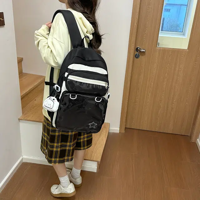 醇龙 百搭二次元透明吧唧校园学院风 棉 双肩包 女款