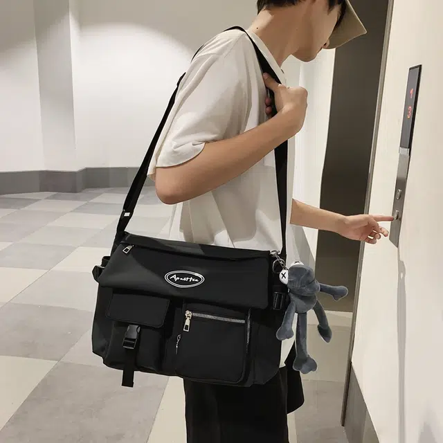 醇龙 学生补课书包手提挎包单肩包斜挎包 尼龙 男女通用 黑色/浅灰色