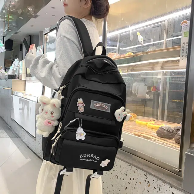 醇龙 书包女生小学生初中生高中生背包大学生补课包轻便双肩包 尼龙 组合装 男女同款情侣款 多色