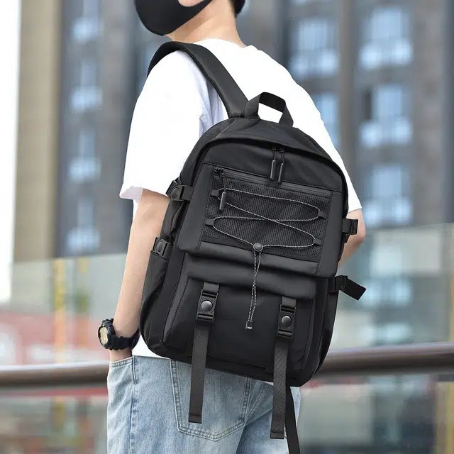 茵初 休闲简约旅行大容量 尼龙 双肩包 男女同款情侣款 黑色/灰色/蓝色